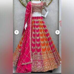 Vibrant Pink and Orange Lehenga Choli